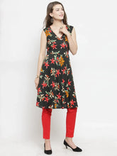 DesiQlo Women Black & Red Floral Printed Rayon A-Line Kurta ( JOK 1211 Black )