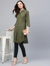 Women Olive Green Solid A-Line Kurta ( JOK 1224 Olive )-JOK-1224