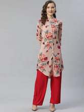 Women Peach & Red Printed Summer-cool A-line Kurta ( JOK 1225 Peach )-JOK-1225