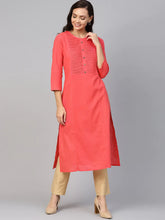 Women Peach Cotton Straight Kurta with Pintucks ( JOK 1236 Peach )-JOK-1236