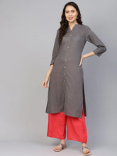Women Grey Cotton Straight Kurta with Pintucks ( JOK 1237 Grey )-JOK-1237