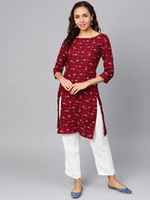 Women Maroon & Off-White Checked Straight Kurta ( JOK 1273 Maroon )-JOK-1273
