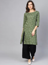 Women Olive Green & Off-White Checked Straight Kurta ( JOK 1273 Olive )-JOK-1273