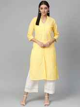 Women Yellow Chikankari Embroidered Semi-Sheer Straight Kurta ( JOK 1286 Yellow )-JOK-1286