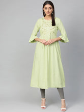 Women Green & Golden Yoke Design A-Line Kurta ( JOK 1288 Green )-JOK-1288
