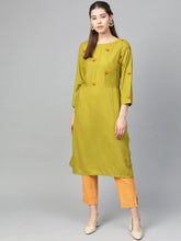 Women Green Yoke Design Straight Kurta ( JOK 1293 Olive )-JOK-1293