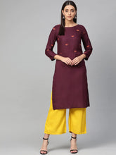 Women Purple Yoke Design Straight Kurta ( JOK 1293 Wine )-JOK-1293
