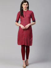 Women Maroon & Blue Jacquard Woven Design Straight Kurta (JOK 1324 Maroon)-JOK-1324