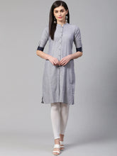 Women Grey & Blue Jacquard Woven Design Straight Kurta (JOK 1324 Steel-Blue)-JOK-1324