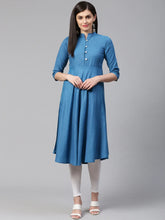 Women Blue Woven Design Jacquard Weave A-Line Kurta (JOK 1330 Green)-JOK-1330