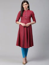 Women Maroon Woven Design Jacquard Weave A-Line Kurta (JOK 1330 Maroon)-JOK-1330