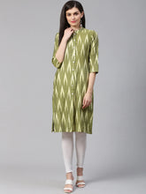 Women Green & Cream-Coloured Ikkat Woven Design Straight Kurta (JOK 1331 Green)-JOK-1331