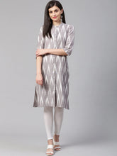 Women Grey & Cream-Coloured Ikkat Woven Design Straight Kurta (JOK 1331 Grey)-JOK-1331