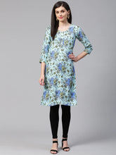 Women Blue & Green Floral Print Straight Kurta (JOK 1338 Blue)-JOK-1338
