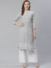 Women Grey & White Chikankari Embroidered Kurta with Palazzos ( JOKPL C-W 1351 Grey )-JOKPL-C-W-1351