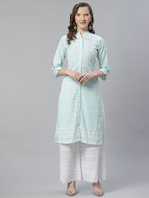 Women Sky Blue & White Chikankari Embroidered Kurta with Palazzos ( JOKPL C-W 1351 Lime )-JOKPL-C-W-1351