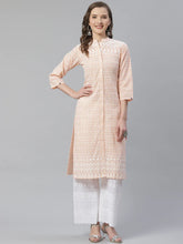 Women Peach & White Chikankari Embroidered Kurta with Palazzos ( JOKPL C-W 1351 Peach )-JOKPL-C-W-1351