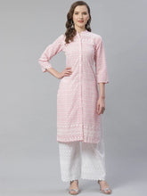 Women Pink & White Chikankari Embroidered Kurta with Palazzos ( JOKPL C-W 1351 Pink )-JOKPL-C-W-1351