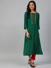Women Green & Peach-Coloured Yoke Embroidered Straight Kurta ( JOK 1355 Green )-JOK-1355