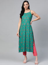 Women Rama Green & Pink Printed Straight Kurta ( JOK 1363 Rama )-JOK-1363
