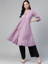 Women Purple & Black Woven Design Jacquard A-Line Kurta ( JOK 1364 Purple )-JOK-1364