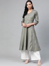 Women Grey Woven Design Flaired Kurta ( JOK 1365 Grey )-JOK-1365