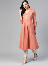 Women Orange Woven Design Flaired Kurta ( JOK 1365 Orange )-JOK-1365