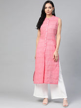 Women Pink Pure Cotton Woven Design Straight Kurta ( JOK 1366 Pink)-JOK-1366