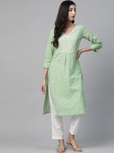 Women Green Pure Cotton Striped Pleated Kurta ( JOK 1369 Green )-JOK-1369