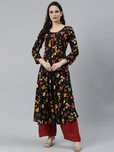 Women Black & Red Floral Printed Floral Anarkali Kurta ( JOK 1370 Black )-JOK-1370