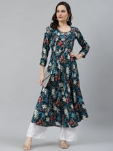 Women Blue & Pink Floral Printed Floral Anarkali Kurta ( JOK 1370 Sky )-JOK-1370