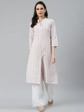 Women White & Orange Striped Indigo Fusion Kurta ( JOK 1371 White )-JOK-1371