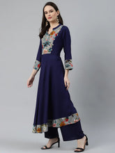 Women Navy Blue & Grey Floral Printed Yoke Design Anarkali Kurta ( JOK 1373 Grey )-JOK-1373