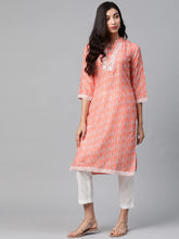 Women Orange & Off White Ethnic Motifs Printed Kurta ( JOK 1375 Orange )-JOK-1375
