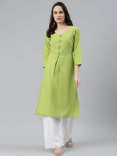 Women Green Woven Design Pure Cotton Straight Pleated Kurta ( JOK 1376 Green )-JOK-1376