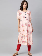 DesiQlo Women Pink & Red Floral Printed A-Line Kurta ( JOK 1378 Peach )