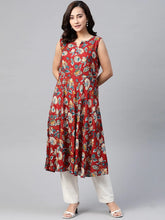 DesiQlo Women Maroon & Blue Ethnic Motifs Printed Flaired Kurta ( JOK 1380 Maroon )