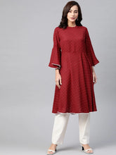 DesiQlo Women Maroon & White Polka Dots Print Bell Sleeves Anarkali Kurta ( JOK 1382 Maroon )