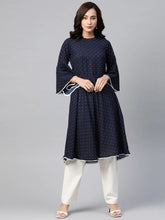 DesiQlo Women Navy Blue & White Polka Dots Print Bell Sleeves Anarkali Kurta ( JOK 1382 Navy )