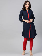 DesiQlo Women Navy Blue & Red Solid A-line Kurta ( JOK 1385 Navy )
