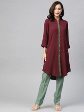 DesiQlo Women Purple & Green Solid A-line Kurta ( JOK 1385 Purple )