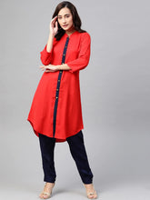 DesiQlo Women Red & Navy Blue Solid A-line Kurta ( JOK 1385 Red )