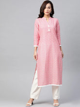 DesiQlo Women Pink & Off White Pure Cotton Ethnic Motifs Printed Kurta ( JOK 1389 Peach )