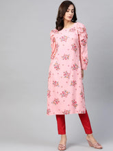 DesiQlo Women Pink & Red Floral Printed Kurta ( JOK 1392 Pink )