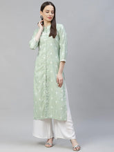 Women Green Ethnic Motifs Ikat Kurta with lace work ( JOK 1404 Green )