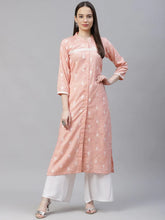 Women Pink Ethnic Motifs Ikat Kurta with lace work ( JOK 1404 Pink )