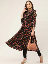 Women Black Flared Printed kurta ( JOK 1415 Black )