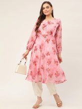 Women Pink Georgette Flared Printed kurta ( JOK 1421 Pink )