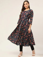 Women Navy Blue Flared Printed kurta ( JOK 1422 Navy )