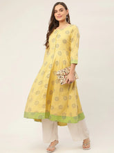 Women Pista Green Cotton Blend Flared Printed kurta ( JOK 1425 Pista )